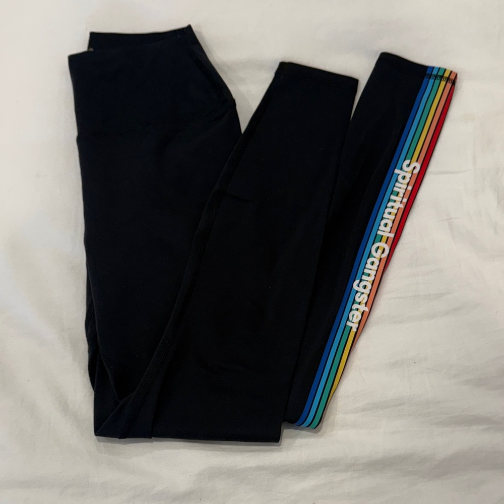 Spiritual Gangster Black Leggings with Rainbow Stripe